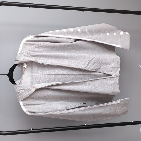J crew gym Pants - Women's Light Gray Hooded Track Jacket with White Stripe & Dot Accent